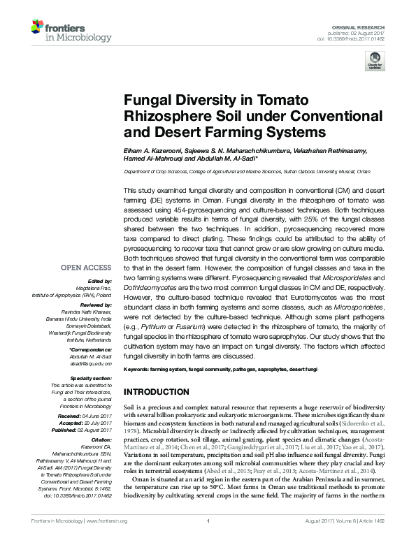 (PDF) Fungal Diversity in Tomato Rhizosphere Soil under Conventional ...