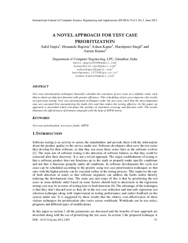 (PDF) A Novel Approach for Test Case Prioritization