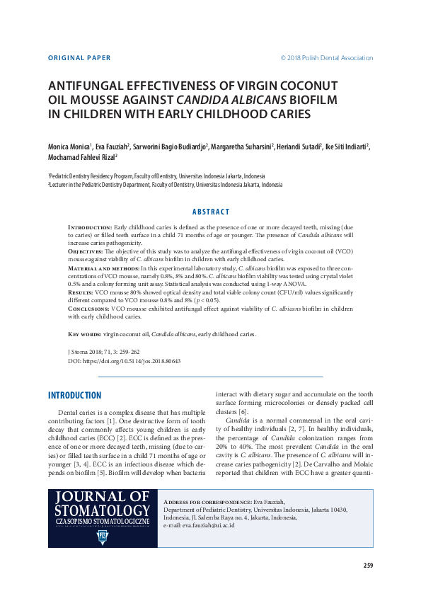 (PDF) Antifungal effectiveness of virgin coconut oil mousse against ...