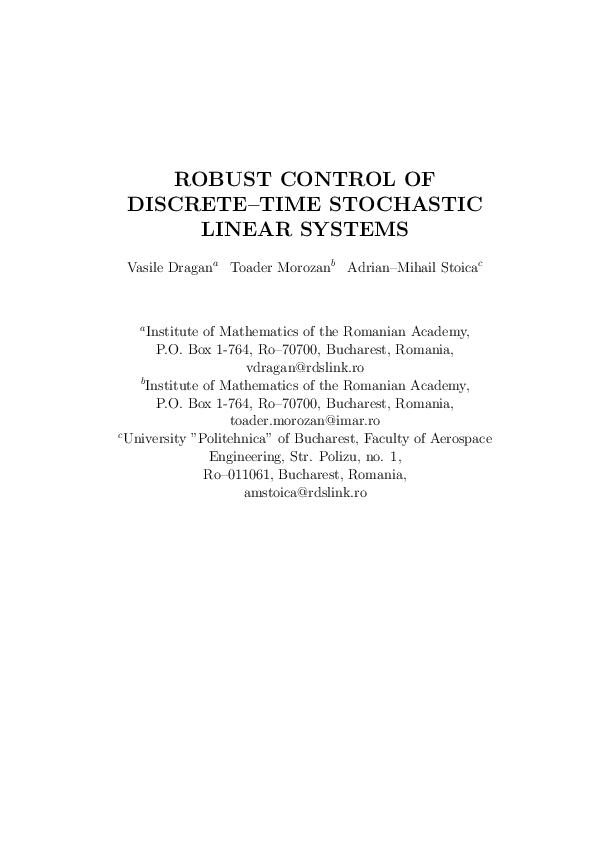 (PDF) Mathematical Methods in Robust Control of Discrete-Time Linear ...