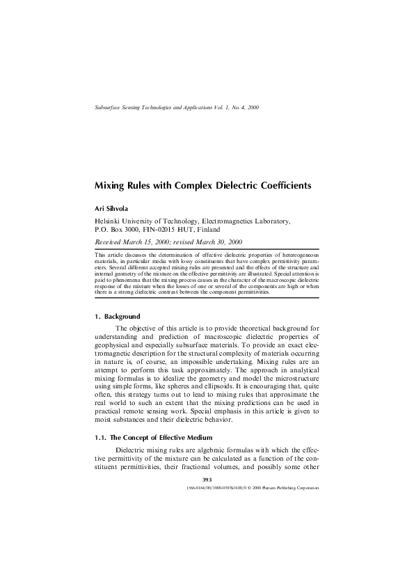 (PDF) Mixing Rules with Complex Dielectric Coefficients Ari Sihvola Academia.edu