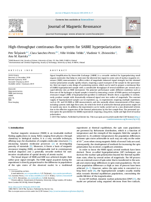 (PDF) High-throughput continuous-flow system for SABRE hyperpolarization