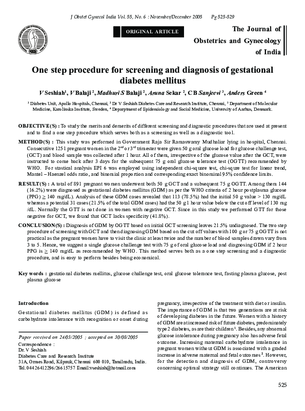 (PDF) One Step Procedure for Screening and Diagnosis of Gestational ...