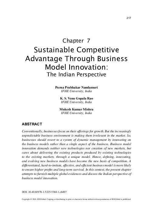 (PDF) Sustainable Competitive Advantage Through Business Model Innovation