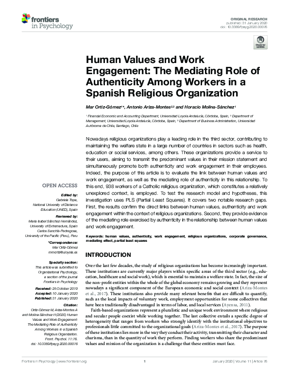 (PDF) Human Values and Work Engagement: The Mediating Role of ...