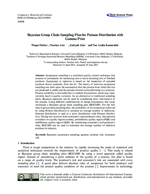 (PDF) Bayesian Group Chain Sampling Plan for Poisson Distribution with ...