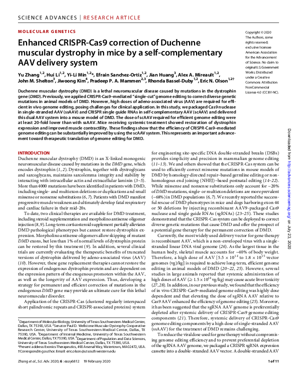 (PDF) Enhanced CRISPR-Cas9 correction of Duchenne muscular dystrophy in ...