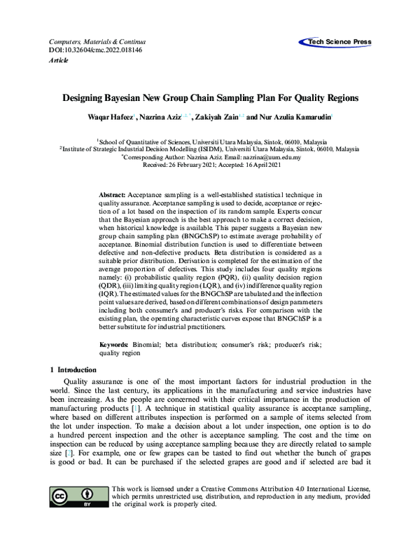 (PDF) Designing Bayesian New Group Chain Sampling Plan For Quality Regions