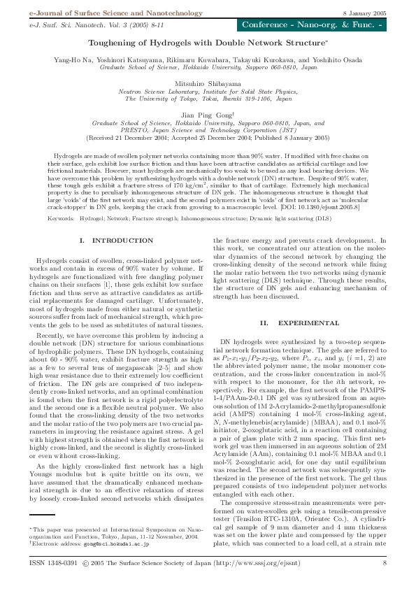 (PDF) Toughening of Hydrogels with Double Network Structure
