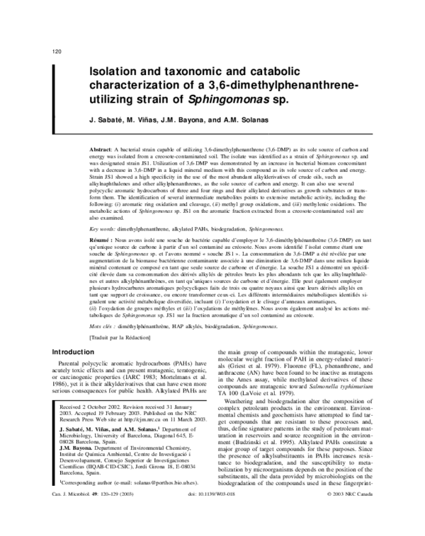 (PDF) Isolation and taxonomic and catabolic characterization of a 3,6 ...