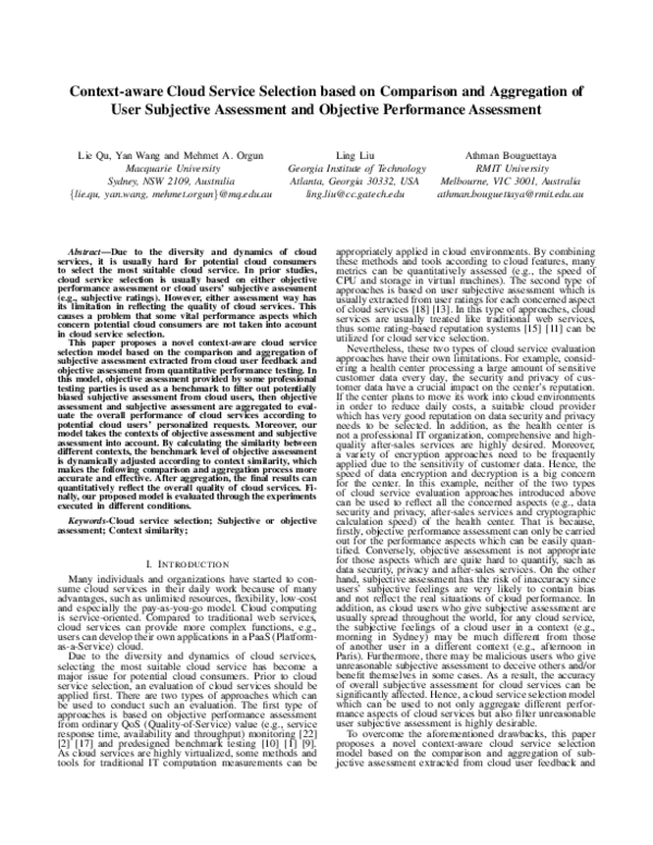 (PDF) Context-aware Cloud Service Selection based on Comparison and ...