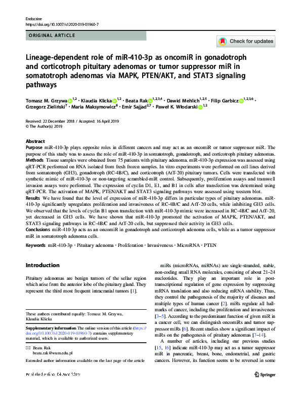 (PDF) Lineage-dependent role of miR-410-3p as oncomiR in gonadotroph ...