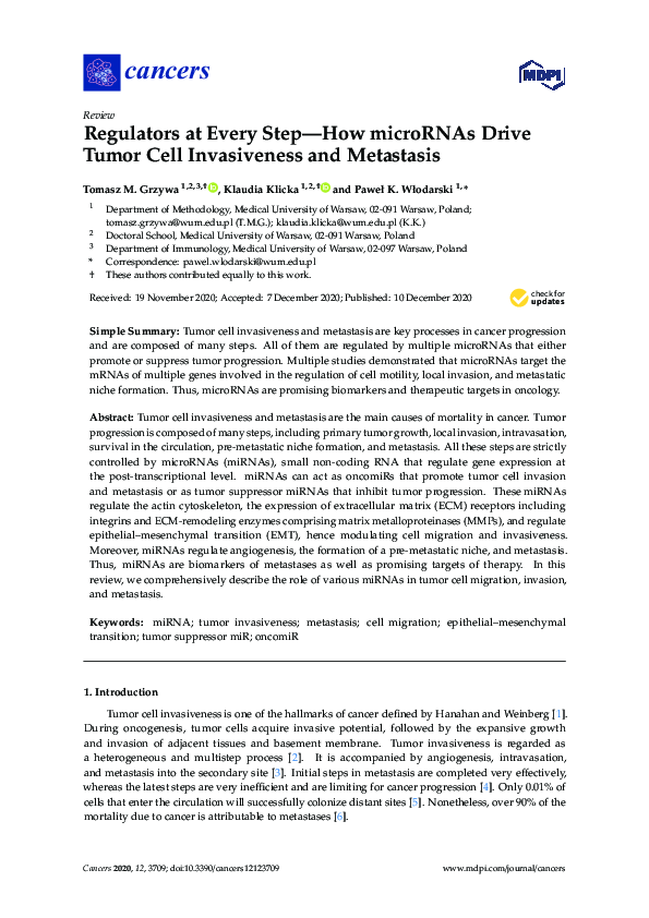 (PDF) Regulators at Every Step—How microRNAs Drive Tumor Cell ...