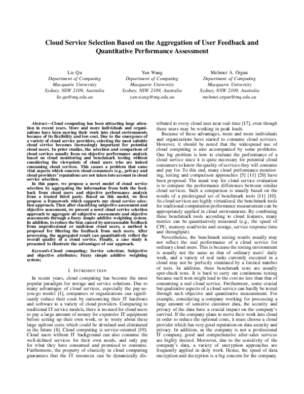 (PDF) Cloud service selection based on the aggregation of user feedback ...