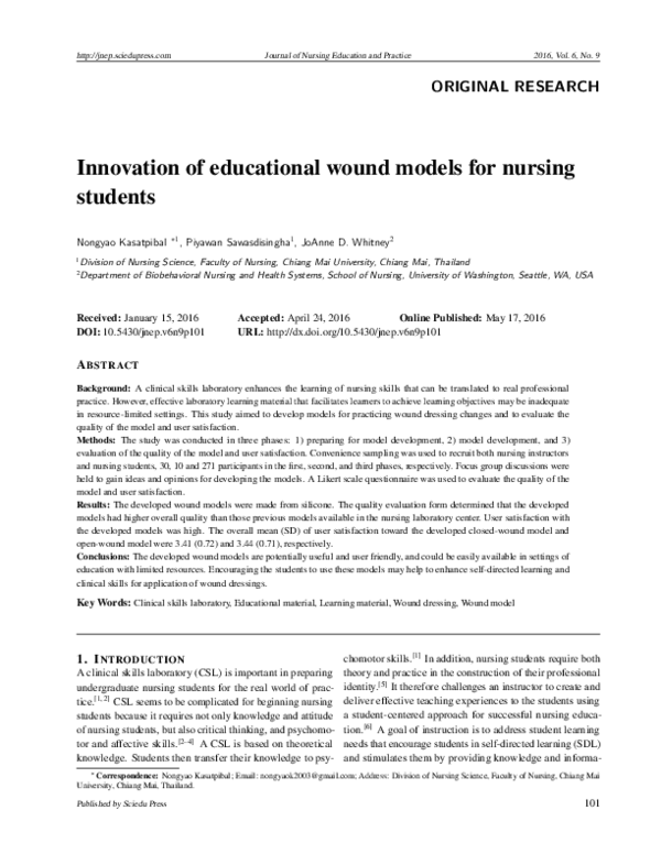 (PDF) Innovation of educational wound models for nursing students