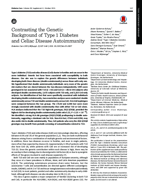 (PDF) Contrasting the Genetic Background of Type 1 Diabetes and Celiac ...