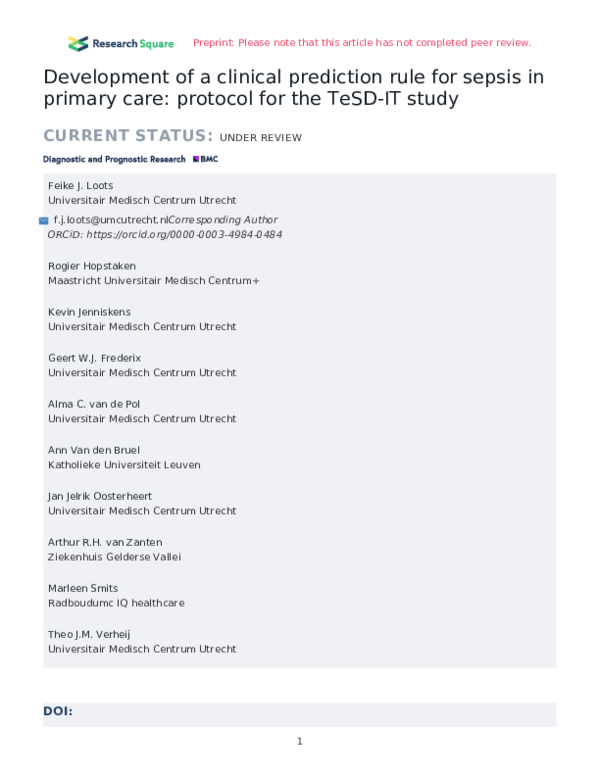 (PDF) Development of a clinical prediction rule for sepsis in primary ...