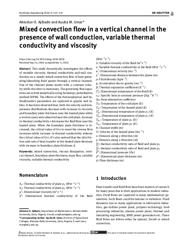 (PDF) Mixed convection flow in a vertical channel in the presence of ...