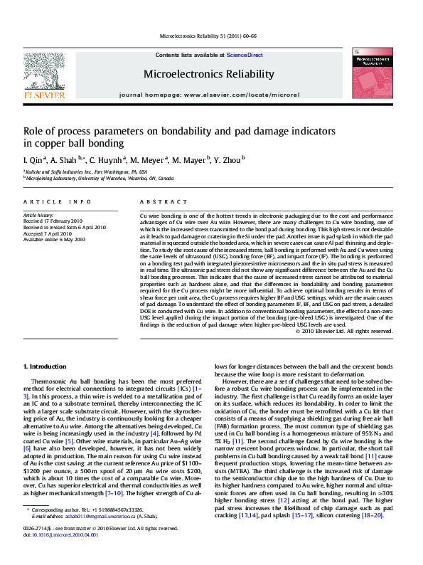 (PDF) Role of process parameters on bondability and pad damage ...