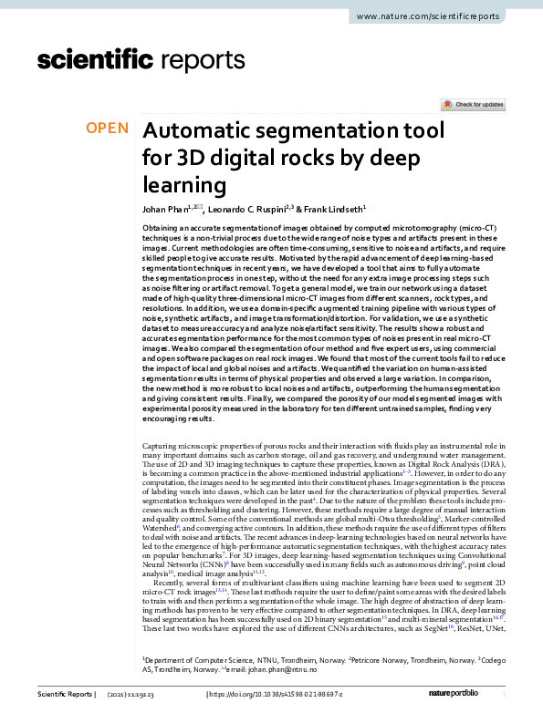 (PDF) Automatic segmentation tool for 3D digital rocks by deep learning