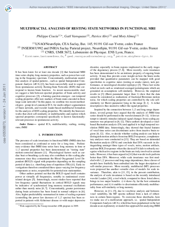 (PDF) Multifractal analysis of Resting State Networks in functional MRI