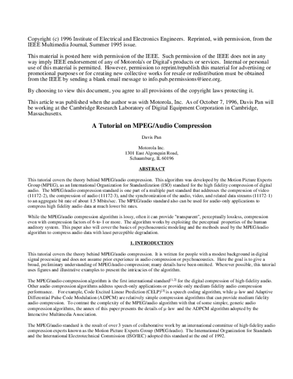 (PDF) A Tutorial on MPEG/Audio Compression