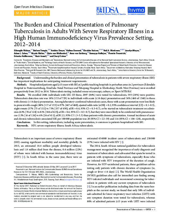 (PDF) The Burden and Clinical Presentation of Pulmonary Tuberculosis in ...
