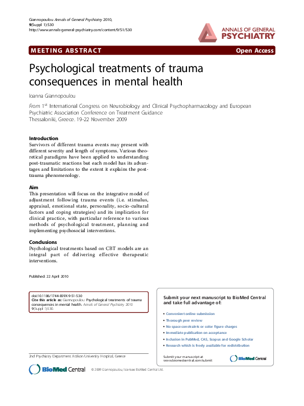 (PDF) Psychological treatments of trauma consequences in mental health