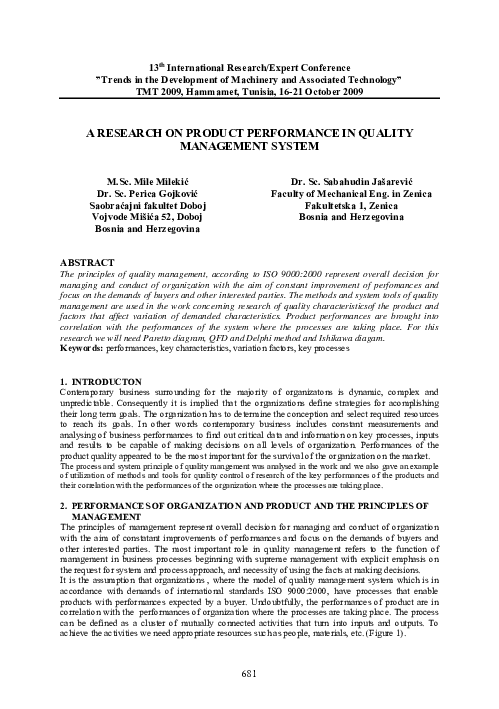 (PDF) A Research on Product Performance in Quality Management System
