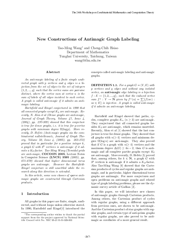 (PDF) New Constructions of Antimagic Graph Labeling