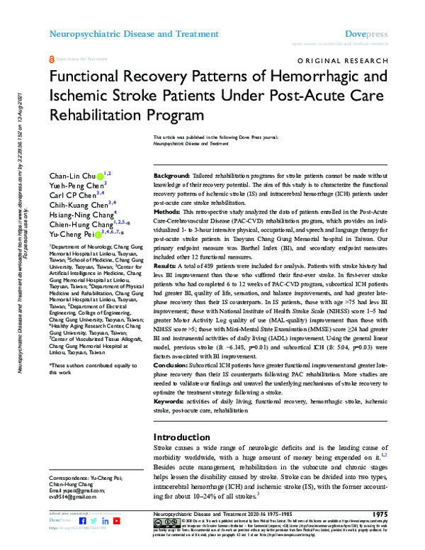 (PDF) Functional Recovery Patterns of Hemorrhagic and Ischemic Stroke ...