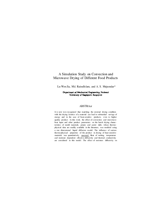 (PDF) A Simulation Study on Convection and Microwave Drying of ...