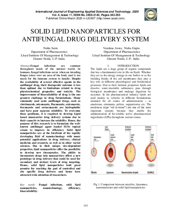 (PDF) Solid Lipid Nanoparticles for Antifungal Drug Delivery System