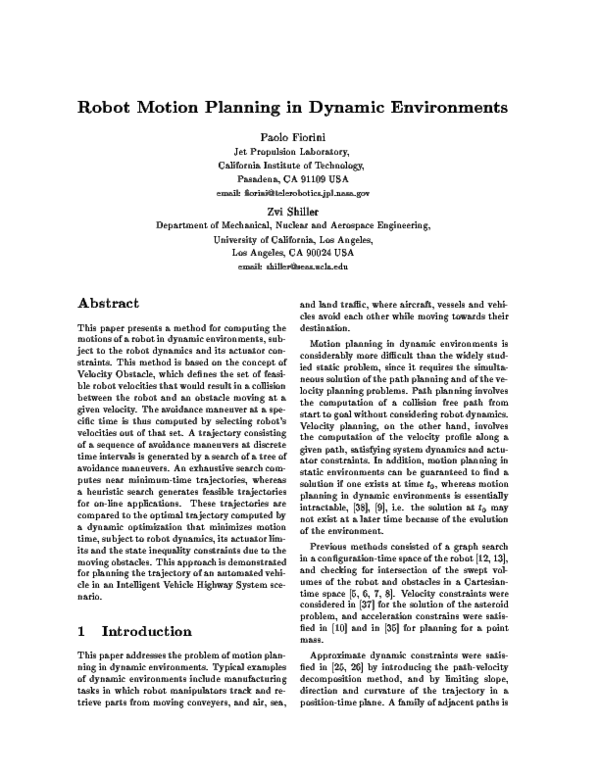 (PDF) Robot Motion Planning in Dynamic Environments