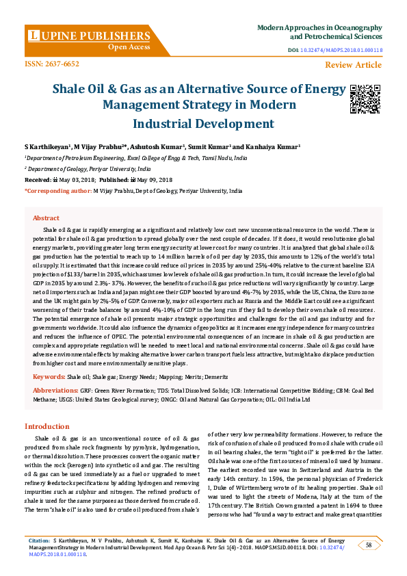 (PDF) Shale Oil & Gas as an Alternative Source of Energy Management ...