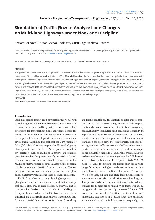 (PDF) Simulation of Traffic Flow to Analyze Lane Changes on Multi-lane ...