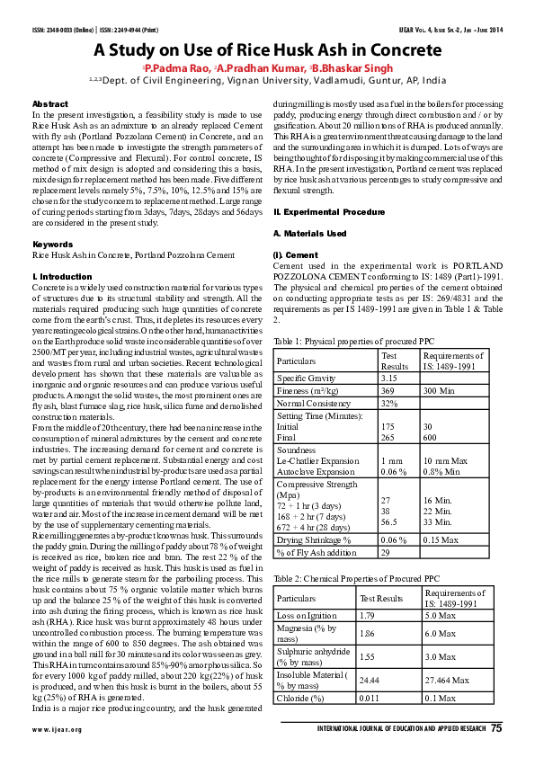 (PDF) A Study on Use of Rice Husk Ash in Concrete