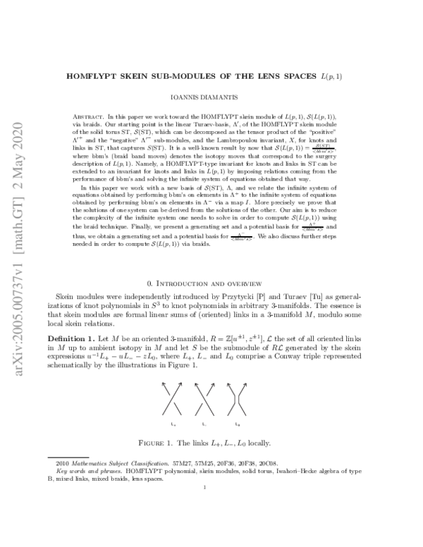 (PDF) HOMFLYPT SKEIN SUB-MODULES OF THE LENS SPACES L(p, 1)