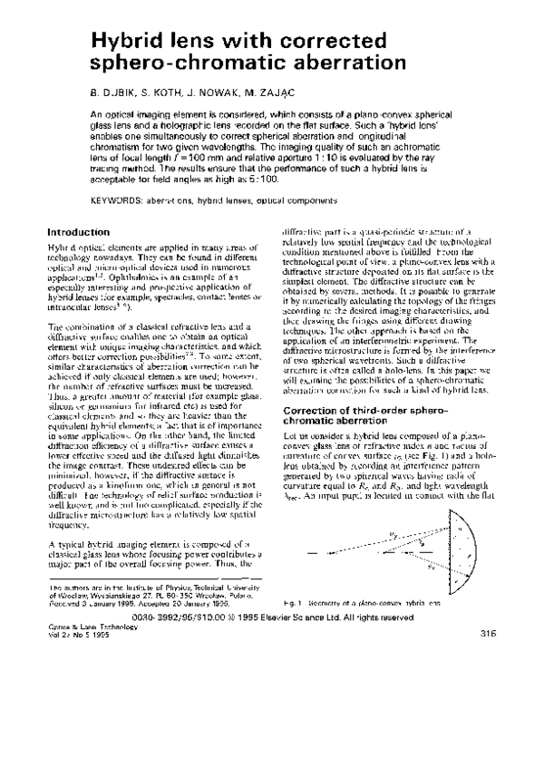 (PDF) Hybrid lens with corrected sphero-chromatic aberration