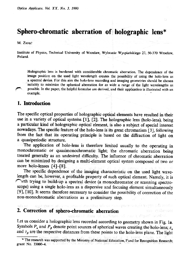 (PDF) Sphero-chromatic aberration of holographic lens