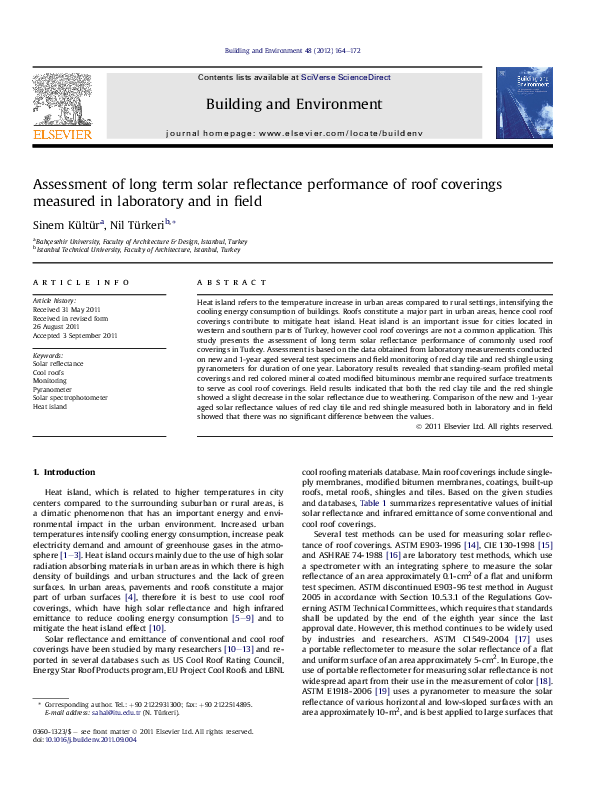 (PDF) Assessment of long term solar reflectance performance of roof ...