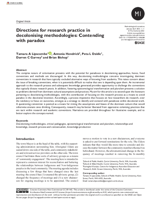 (PDF) Directions for research practice in decolonising methodologies ...