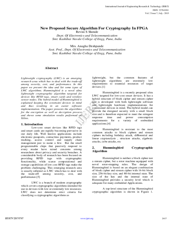 (PDF) New Proposed Secure Algorithm For Cryptography In FPGA