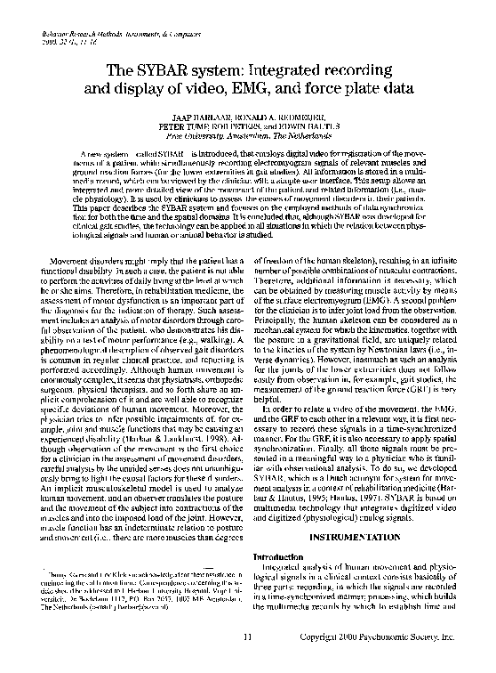(PDF) The SYBAR system: Integrated recording and display of video, EMG ...