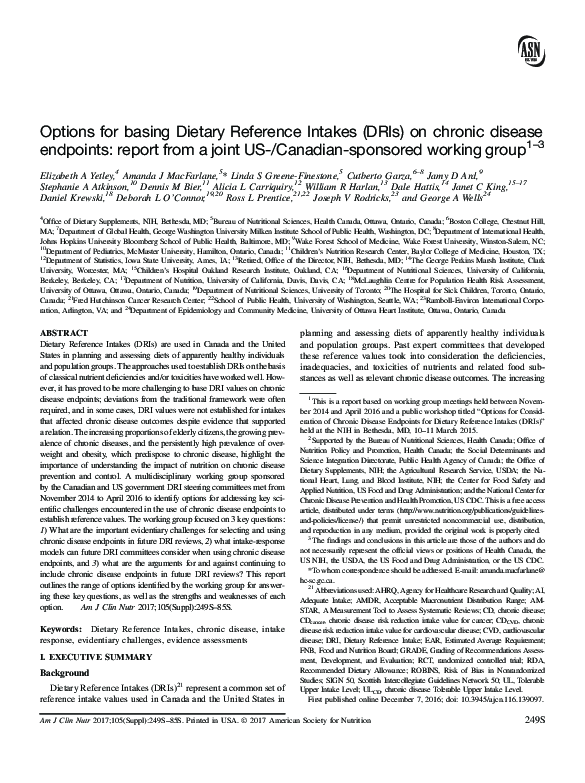 (PDF) Options for basing Dietary Reference Intakes (DRIs) on chronic