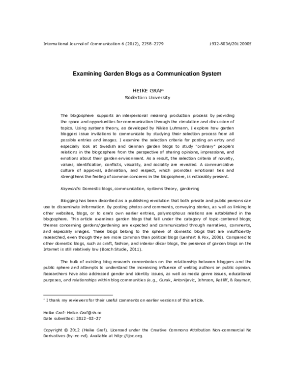 Examining Garden Blogs as a Communication System