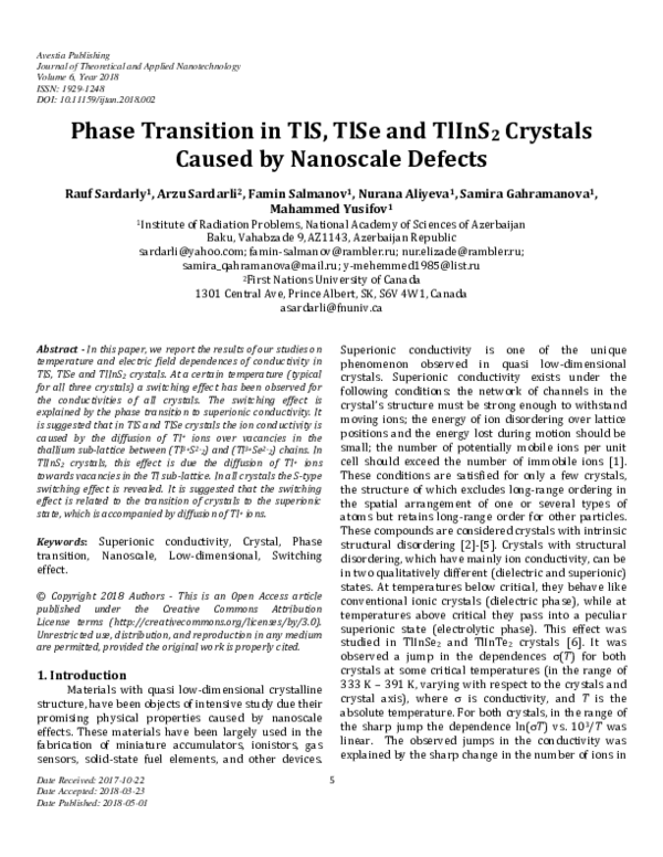 (PDF) Phase Transition in TlS, TlSe and TlInS2 Crystals Caused by ...