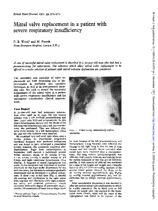 Mitral valve replacement in a patient with severe respiratory insufficiency