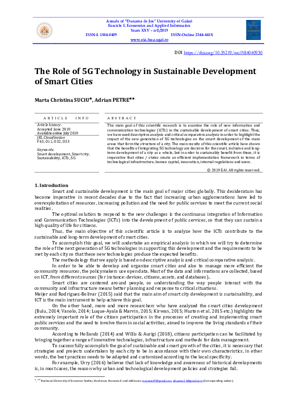 (PDF) The Role of 5G Technology in Sustainable Development of Smart Cities