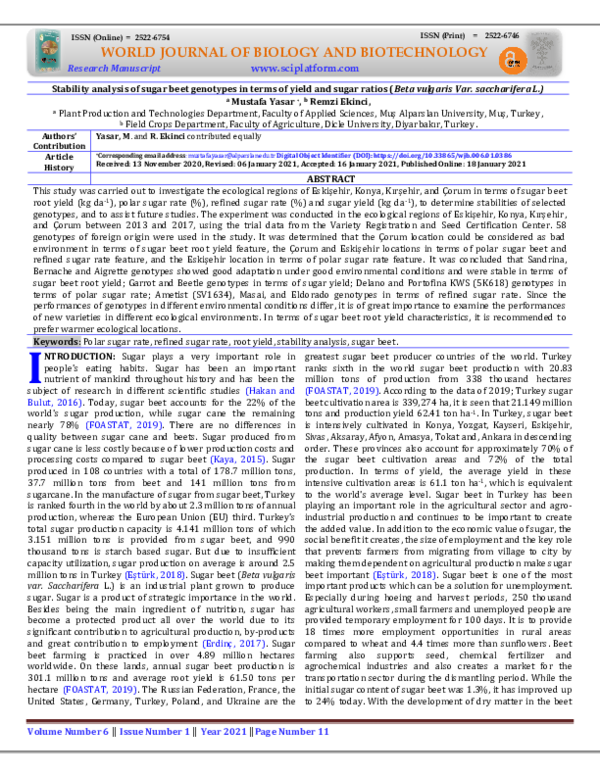 (PDF) Stability analysis of sugar beet genotypes in terms of yield and ...